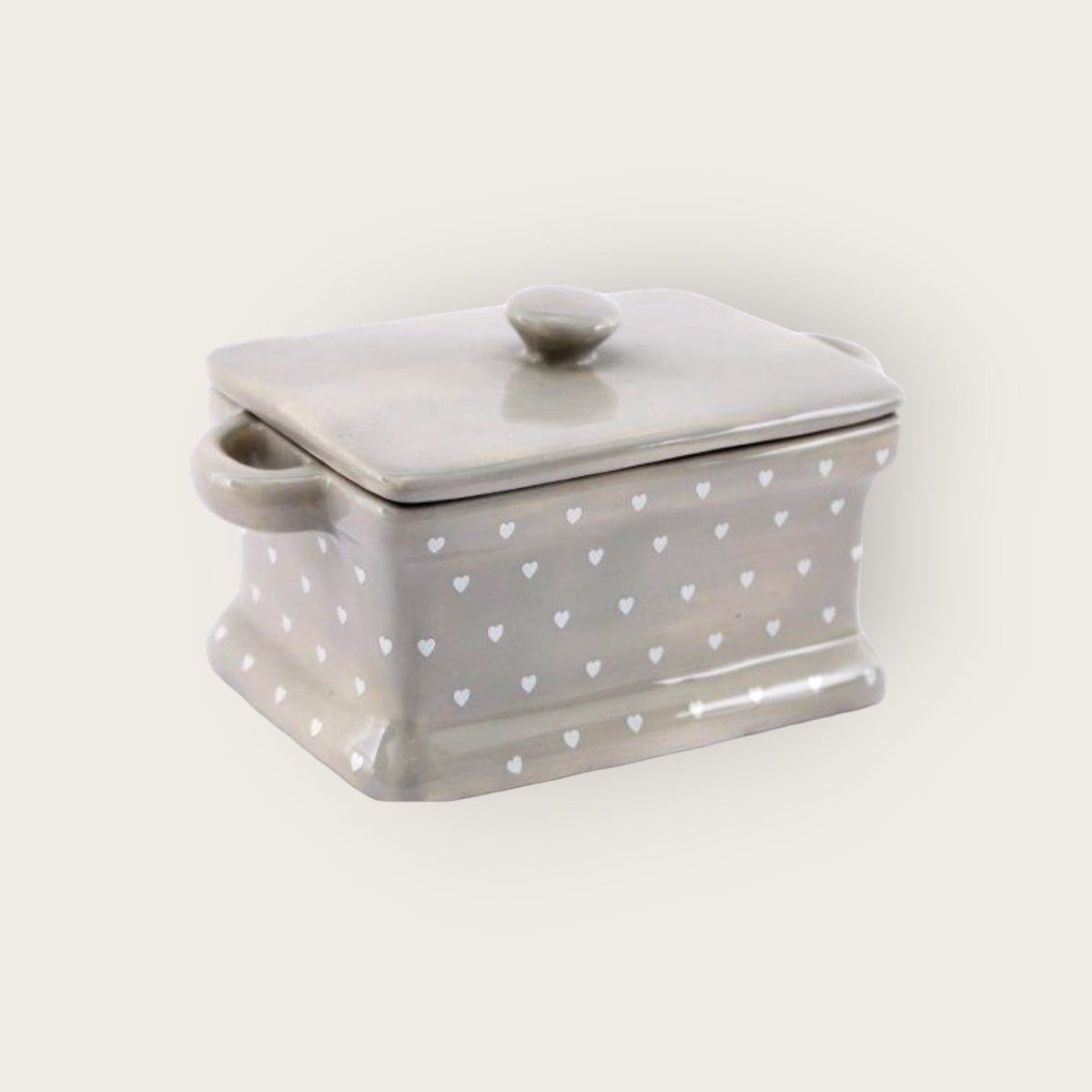 Grey with White Hearts Butter Dish and Lid - Cherish Home