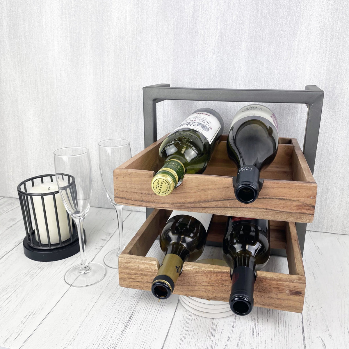 Naginta 4-Bottle Wine Rack with Candle