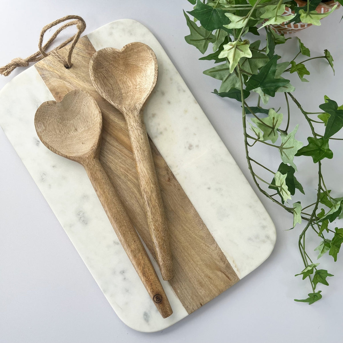 Natural Mango Wood Heart Wooden Spoons (Pair of 2) - Cherish Home