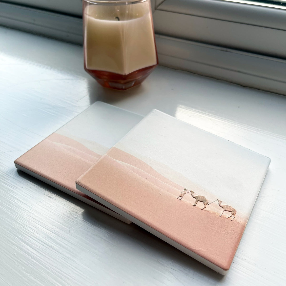 Pink Oasis Dusk Camel Ceramic Coaster - Cherish Home