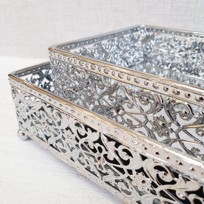 Planus Silver Style Rectangular Mirror Display Trays