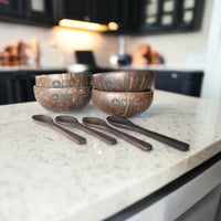 Real Coconut Shell Brown Bowls with Wooden Spoons Set - Cherish Home