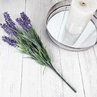 Regiis Silver Style Mirror Tray with grey candle and lavender spray, top view
