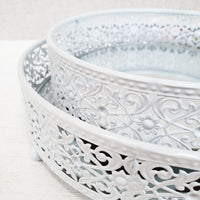 White Style Round Mirror Display Trays Close Up