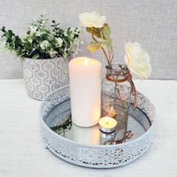 White Style Round Mirror Display Tray Large
