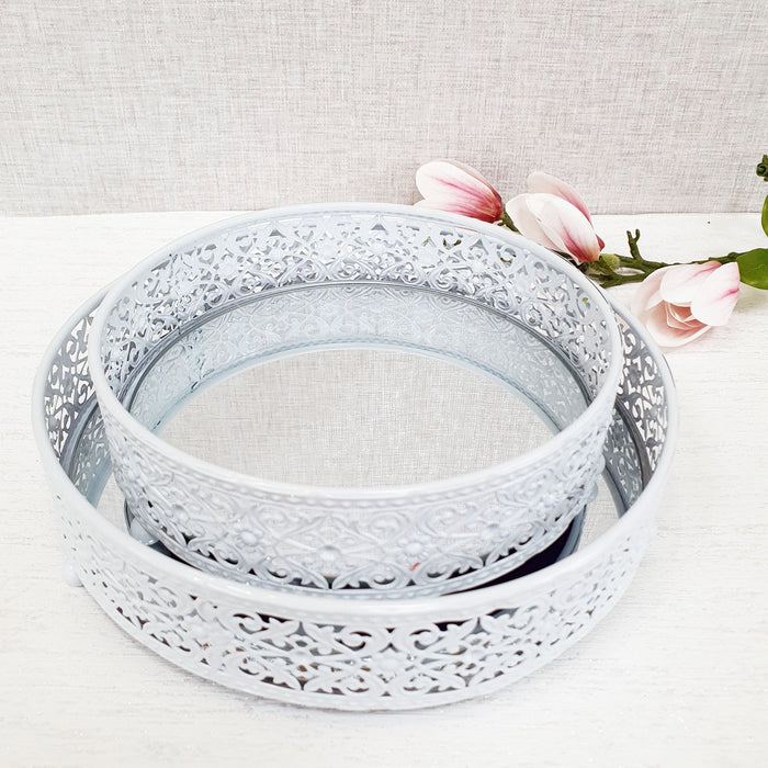 White Style Round Mirror Display Trays