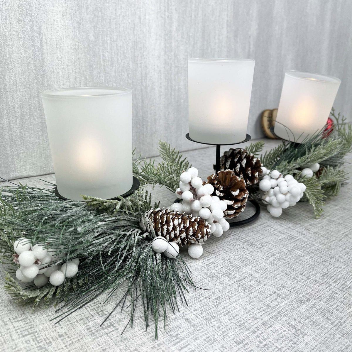 Sage Festive Glow Triple Tea Light Holder - Cherish Home