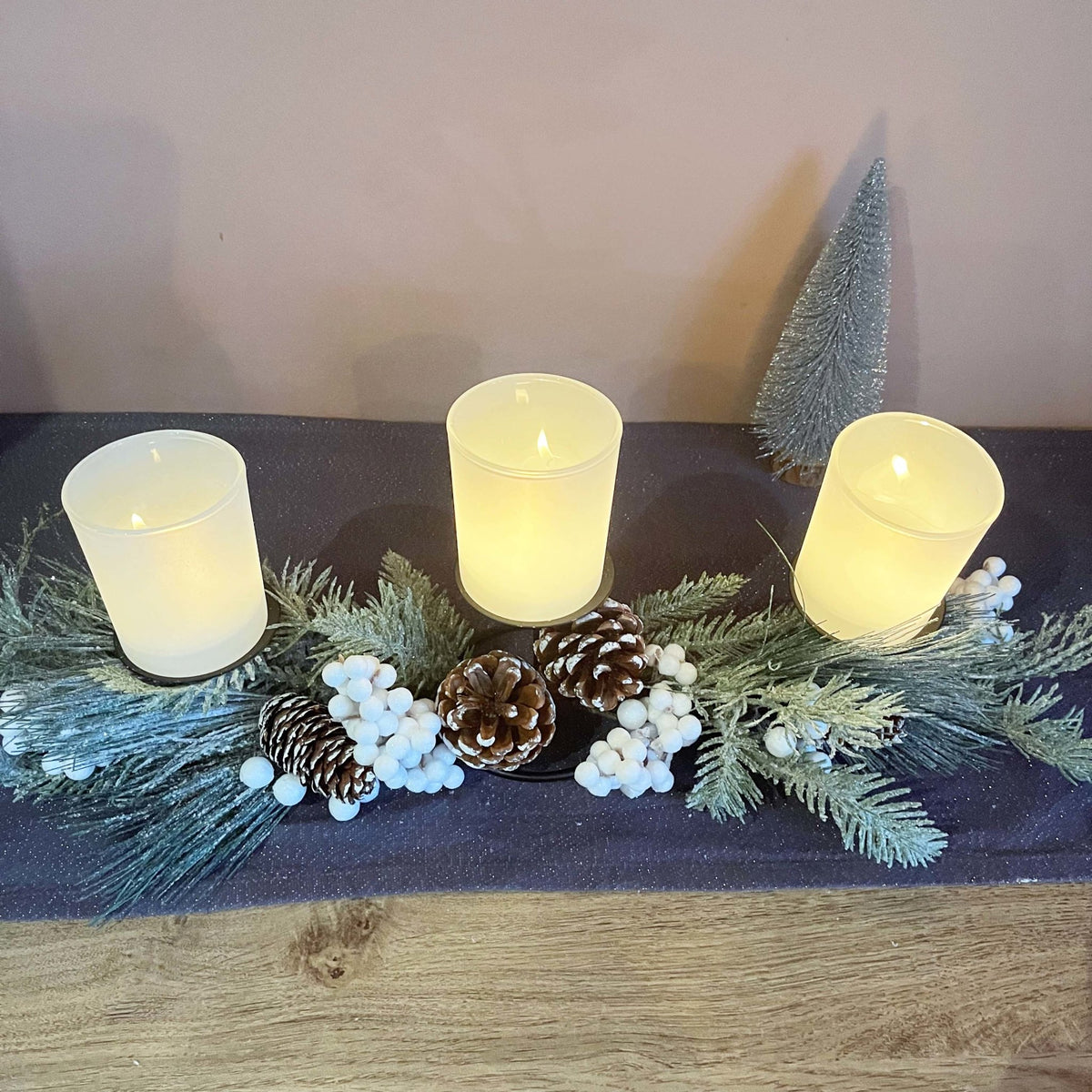 Sage Festive Glow Triple Tea Light Holder - Cherish Home