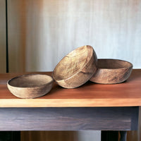 Set of 3 100% Mango Wood Round Brown Decorative Bowls - Cherish Home
