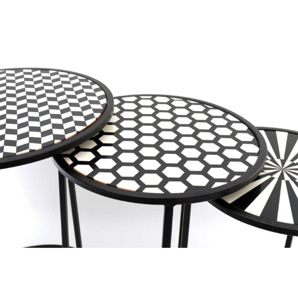 Set of 3 Round Nesting Aztec Side Tables - Cherish Home