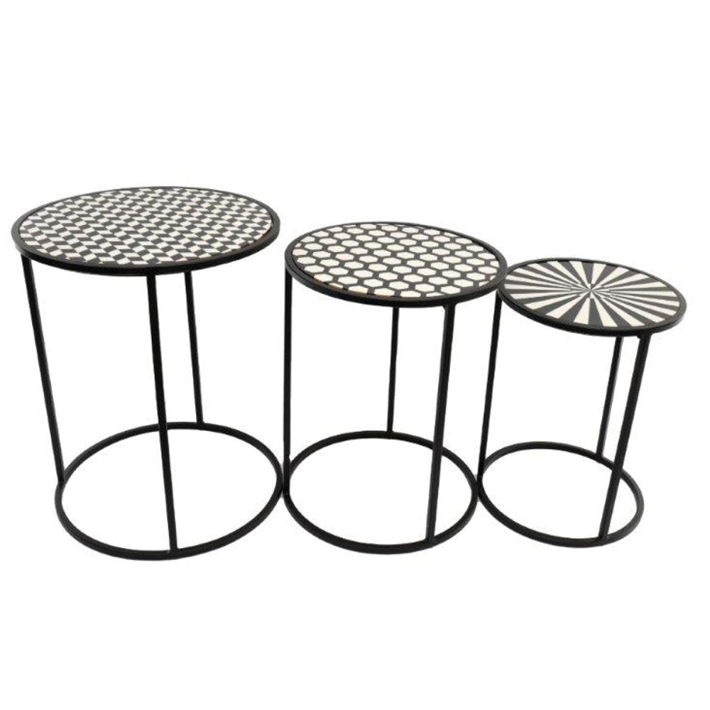 Set of 3 Round Nesting Aztec Side Tables - Cherish Home