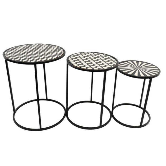 Set of 3 Round Nesting Aztec Side Tables - Cherish Home