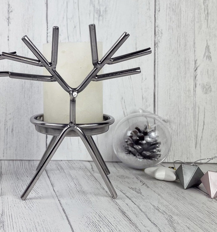 Silver Reindeer Candle Holder Set