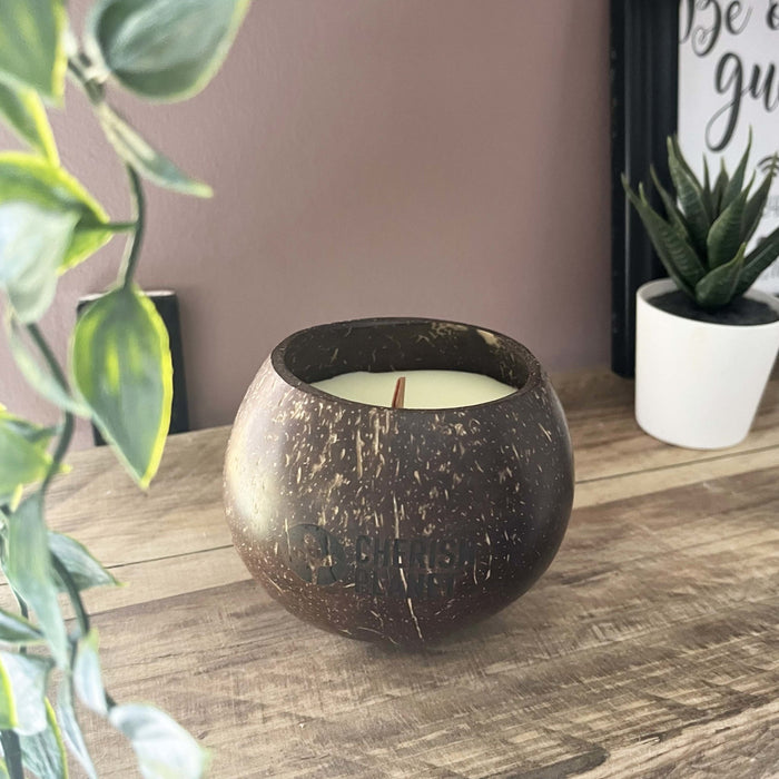 Soy Wax Real Coconut Shell Candle - Jasmine Scented - Cherish Home