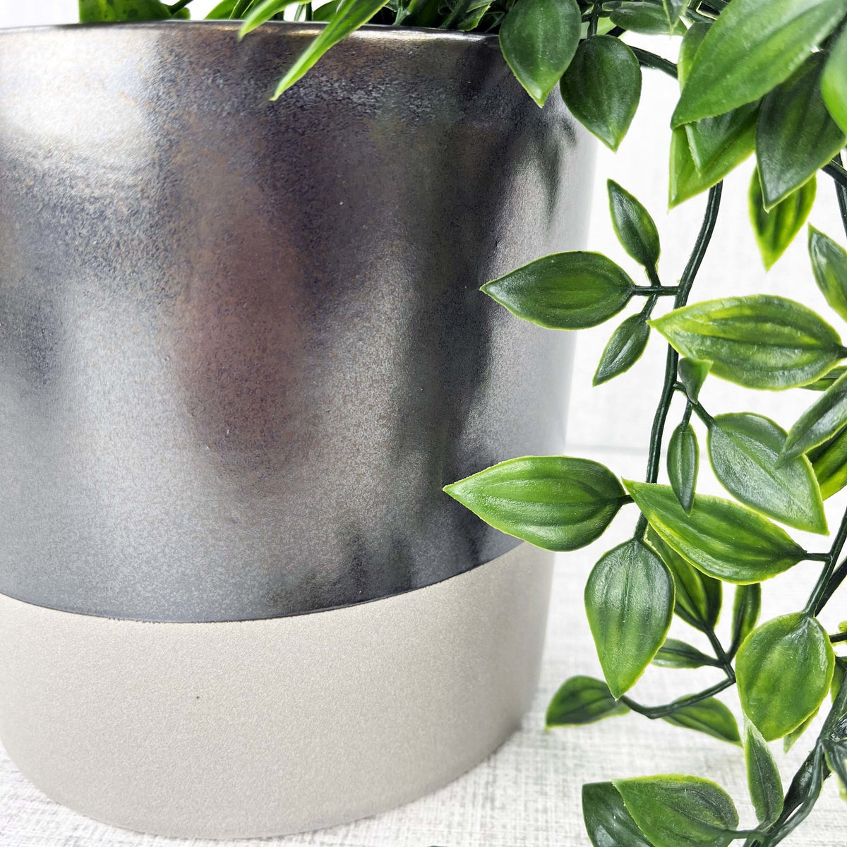 Terra Grey Metallic Style Planter Medium close up