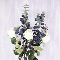 Traditional White Roses and eucalyptus.