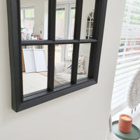 Velit Window style wall mirror in black, close up