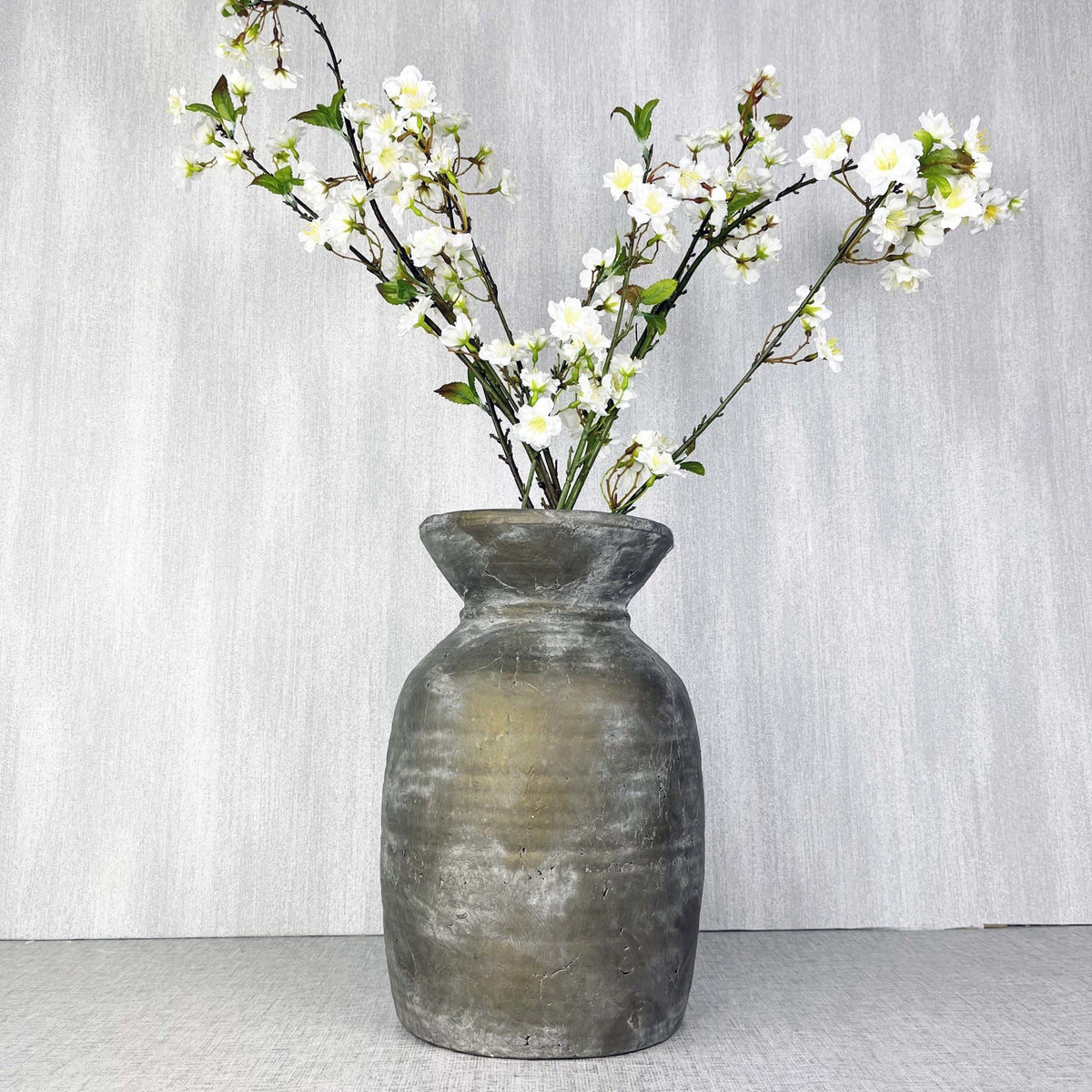White Cherry Blossom Spray with antique style vase