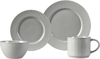 16 Piece Ceramic Dinner Set Plates Bowls Mugs Rippled Grey Dinnerware Set - Cherish Home