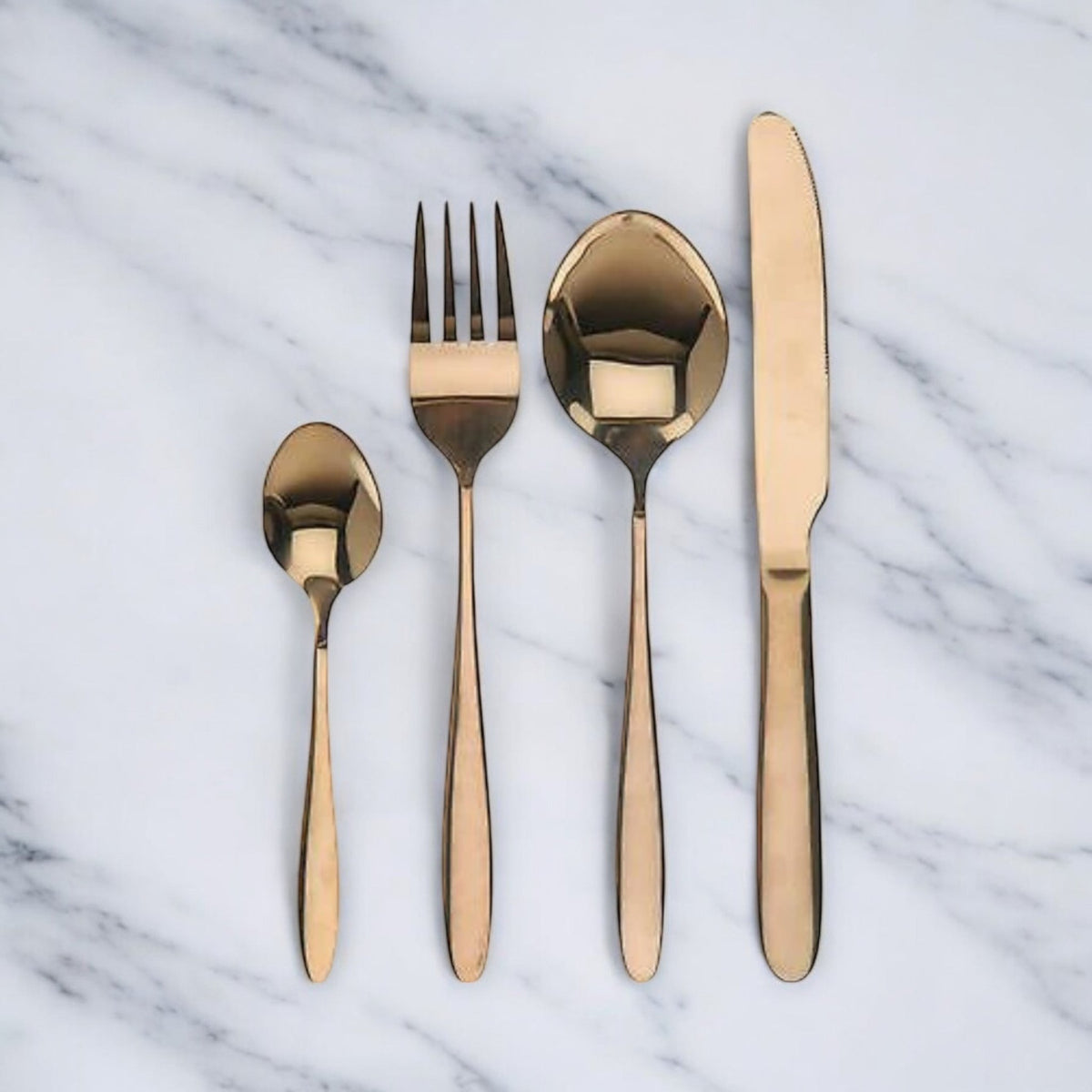 16 Piece Stainless Steel Cutlery Set Gold Bronze Dishwasher safe - Cherish Home