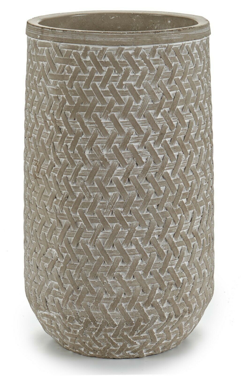 25cm Grey Cylinder Vase Cement Distressed Rattan Design Decorative Flower Vase - Cherish Home