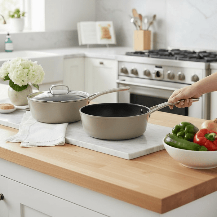 3 - Piece Laura Ashley Cookware Set of Cooking Pans Sage Leaf - Cherish Home
