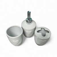 3 - Piece White Heart Ceramic Bathroom Collection: Soap Dispenser, Toothbrush Holder, Tumbler - Cherish Home