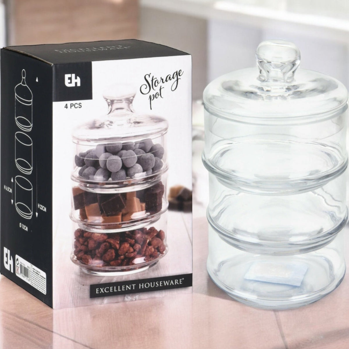 3 Tier Stackable Glass Cookie Jar Biscuit Sweets Glass Storage Jar - Cherish Home