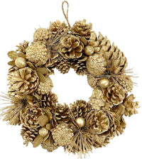 30cm Christmas Gold Wreath Hanging Xmas Door Wreath Decoration & Cones PREMIUM - Cherish Home