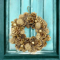 30cm Christmas Gold Wreath Hanging Xmas Door Wreath Decoration & Cones PREMIUM - Cherish Home