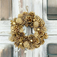 30cm Christmas Gold Wreath Hanging Xmas Door Wreath Decoration & Cones PREMIUM - Cherish Home