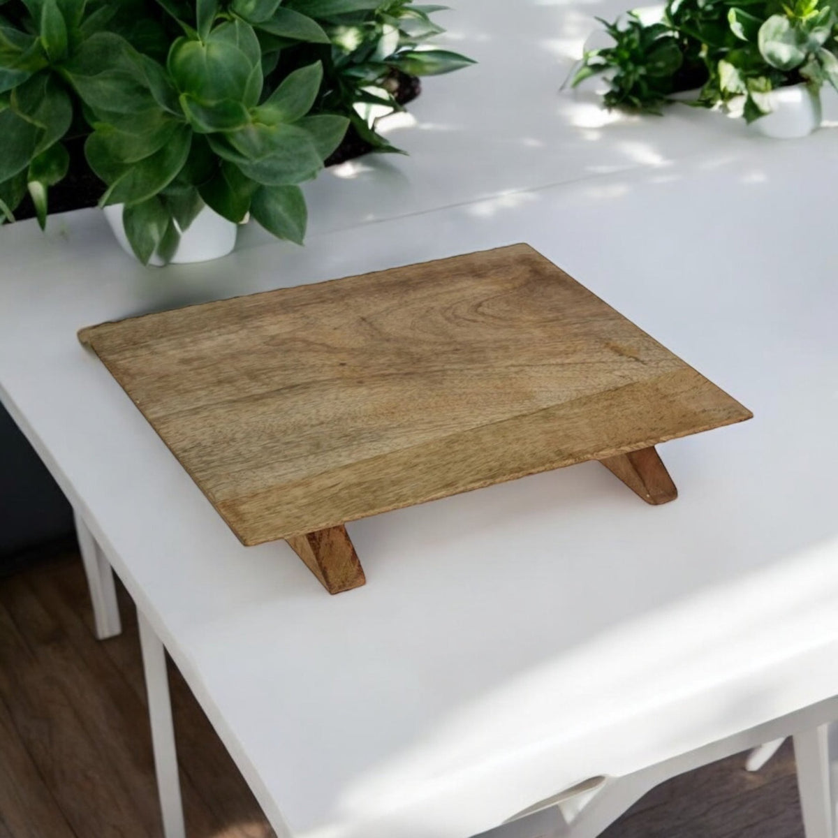 30cm Mango Wood Rectangle Serving Board Presentation Board With Raised Base - Cherish Home