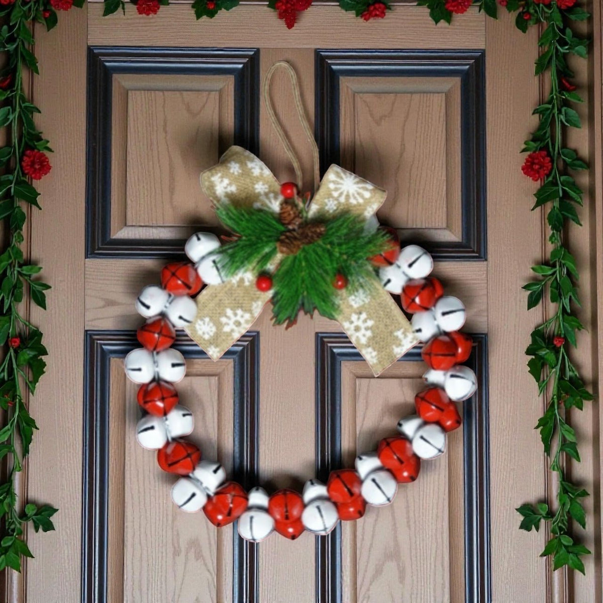 30cm Original Jingle Bell Wreath - Red & White Wreath - Cherish Home