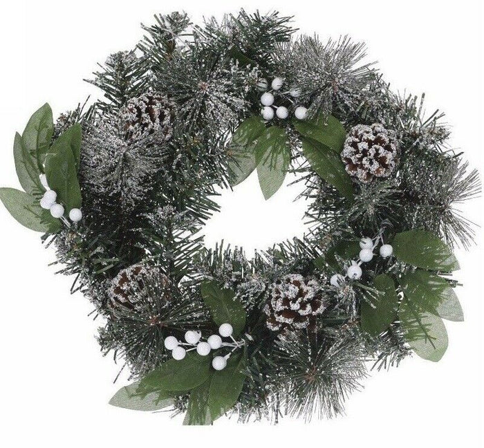 30cm - round - green - wreath - with - white - berries - hanging - christmas - decoration - Cherish Home