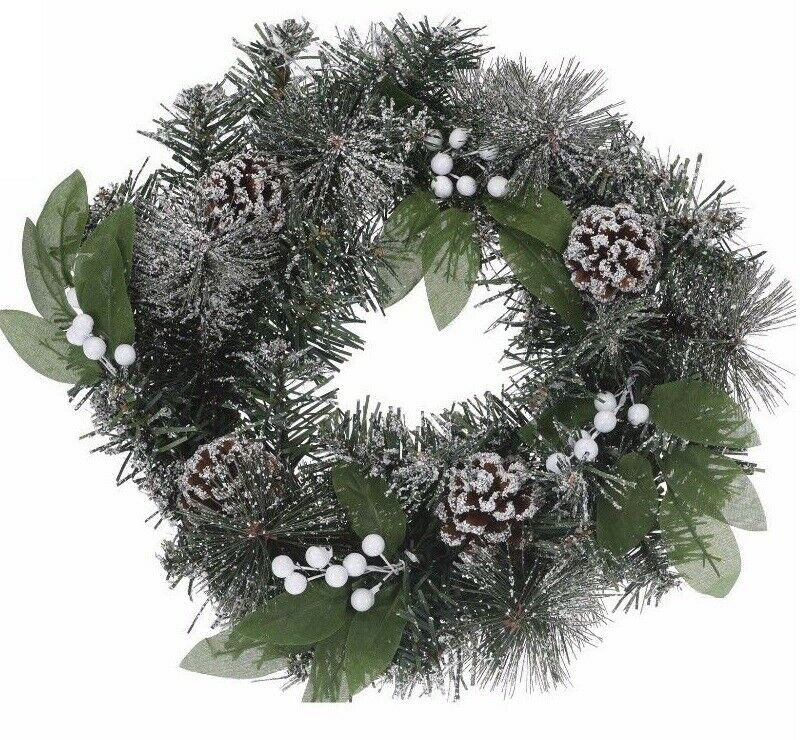 30cm - round - green - wreath - with - white - berries - hanging - christmas - decoration - Cherish Home