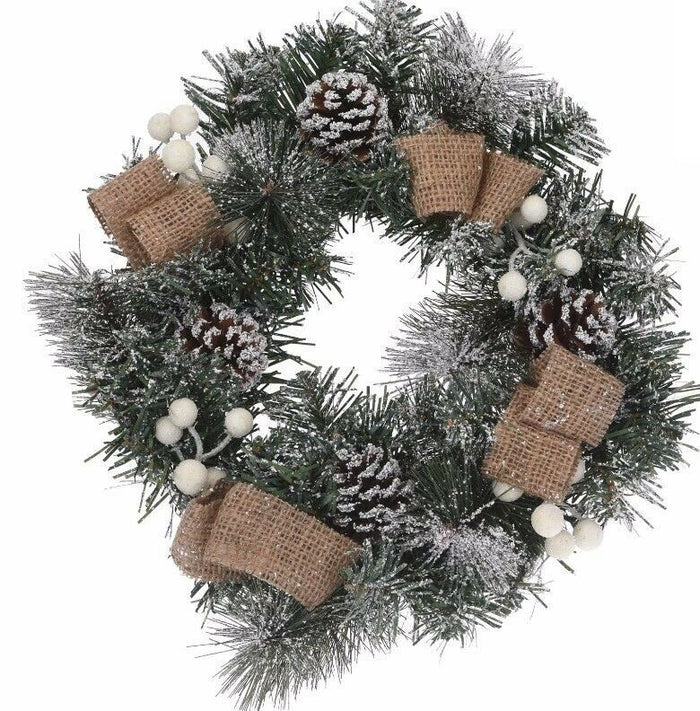 30cm - round - green - wreath - with - white - berries - hanging - christmas - decoration - Cherish Home
