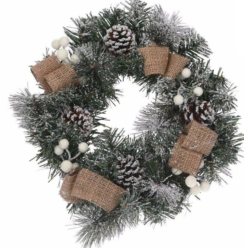 30cm - round - green - wreath - with - white - berries - hanging - christmas - decoration - Cherish Home