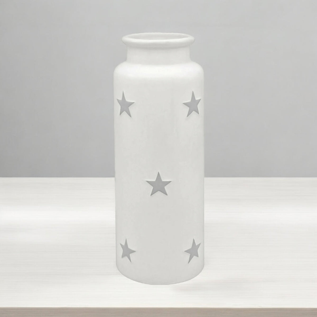 30cm Tall White Flower Vase With Grey Stars Decorative Ceramic Cylinder Vase - Cherish Home