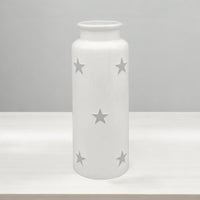 30cm Tall White Flower Vase With Grey Stars Decorative Ceramic Cylinder Vase - Cherish Home