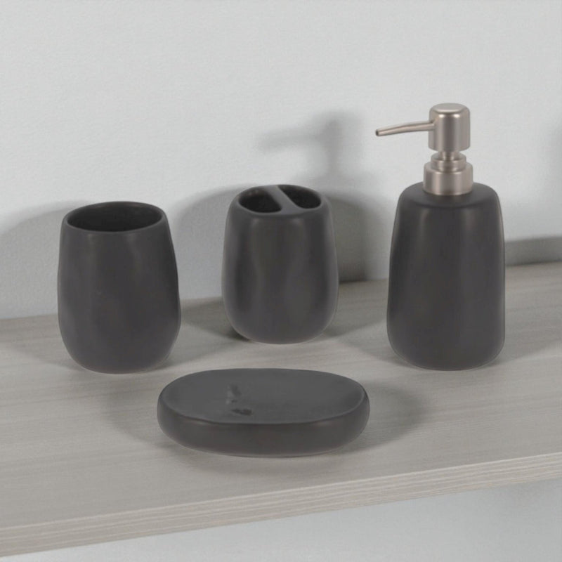 4 - Piece Modern Matt Stoneware Bathroom Accessories Set - Cherish Home
