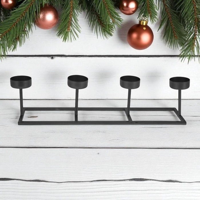 4 Tealight Candle Holder Black Metal Candelabra Candlestick Tea Light Holder - Cherish Home
