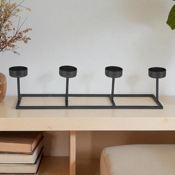 4 Tealight Candle Holder Black Metal Candelabra Candlestick Tea Light Holder - Cherish Home