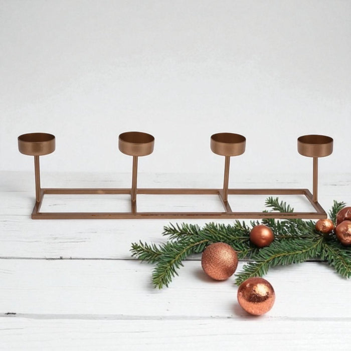 4 Tealight Candle Holder Gold Metal Candelabra Candlestick Tea Light Holder - Cherish Home