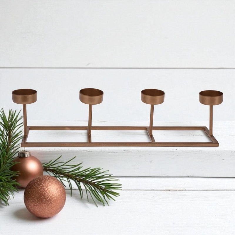 4 Tealight Candle Holder Gold Metal Candelabra Candlestick Tea Light Holder - Cherish Home
