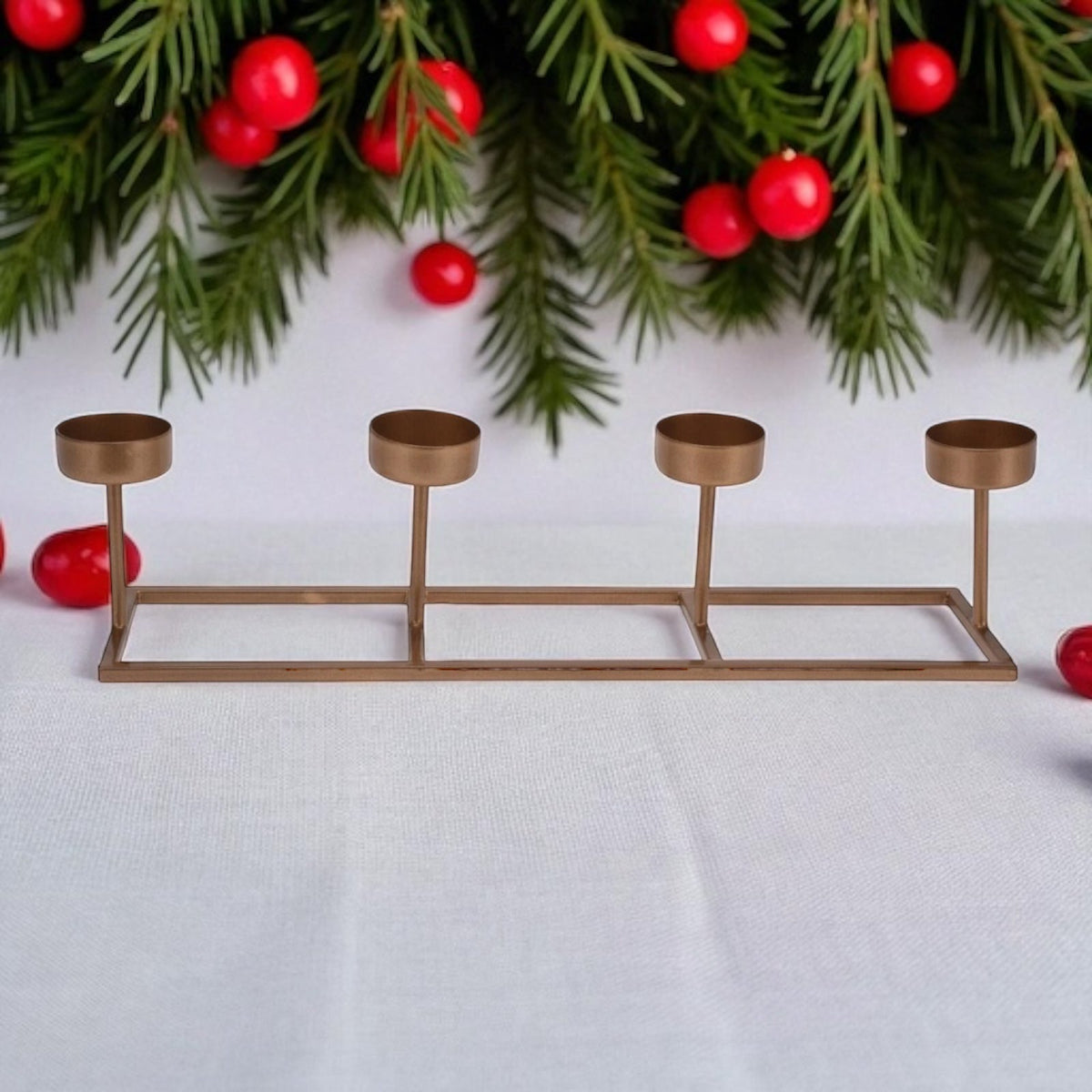 4 Tealight Candle Holder Gold Metal Candelabra Candlestick Tea Light Holder - Cherish Home