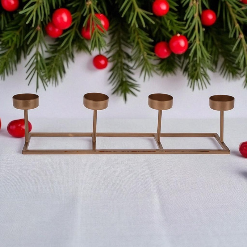 4 Tealight Candle Holder Gold Metal Candelabra Candlestick Tea Light Holder - Cherish Home