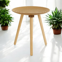 40cm Round Coffee Side Table 3 Legged Home Living Room Wooden Embossed Tray Top - Cherish Home