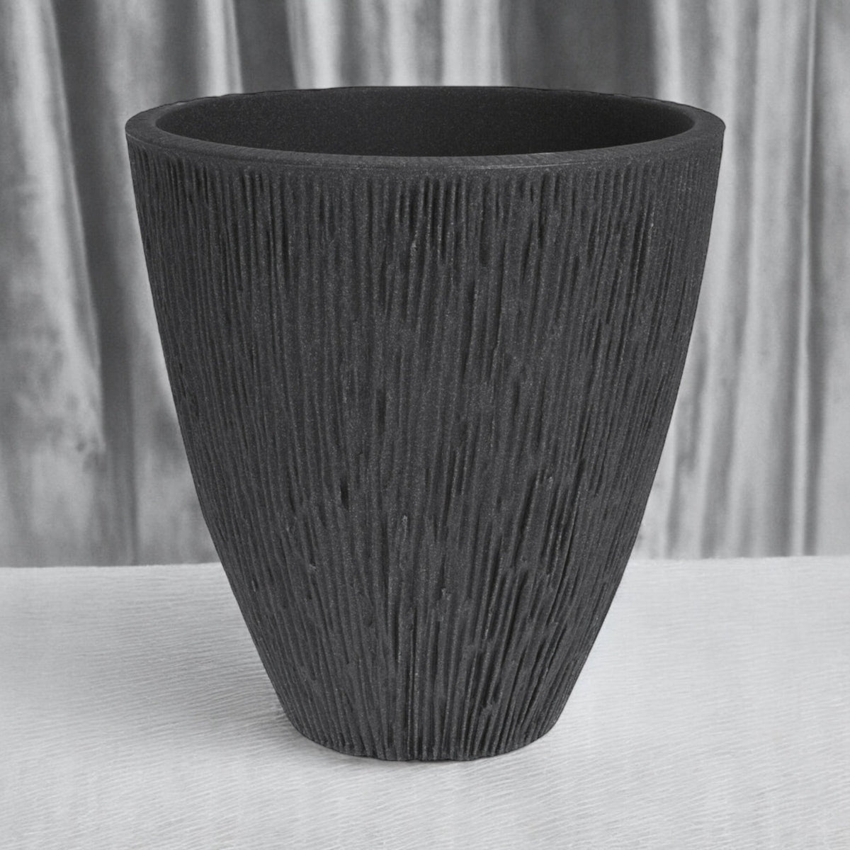 43cm Rippled Charcoal Grey Planter - Large Indoor/Outdoor Plant Pot - Cherish Home