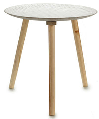 50cm Round Wooden Side Table 3 Legged Distressed White Diamond Imprint Tray Top - Cherish Home