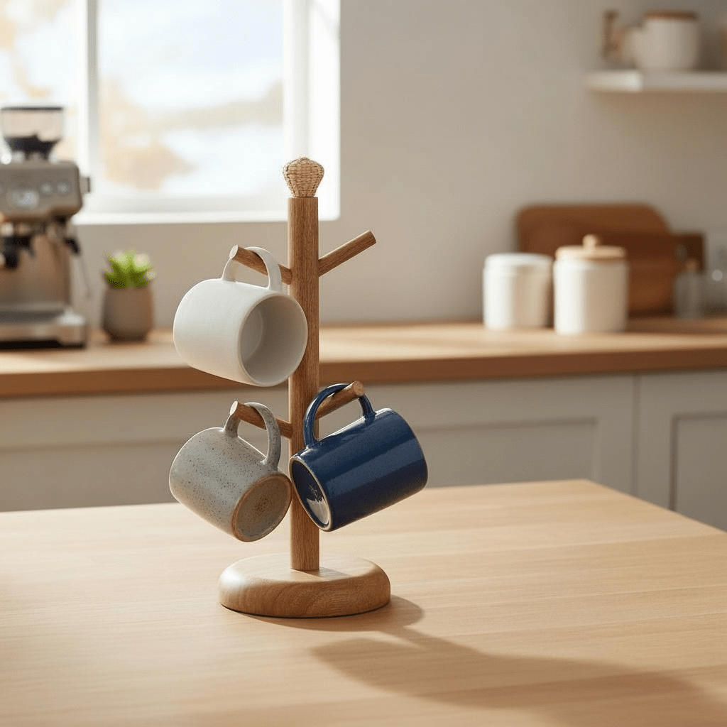 6 - Mug Kitchen Mug Storage - Mango Wood - Cherish Home